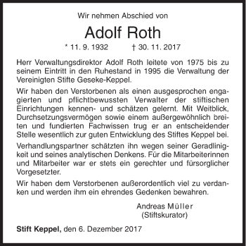 Traueranzeige von Adolf Roth von Siegener Zeitung