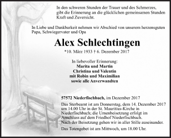 Traueranzeige von Alex Schlechtingen von Siegener Zeitung