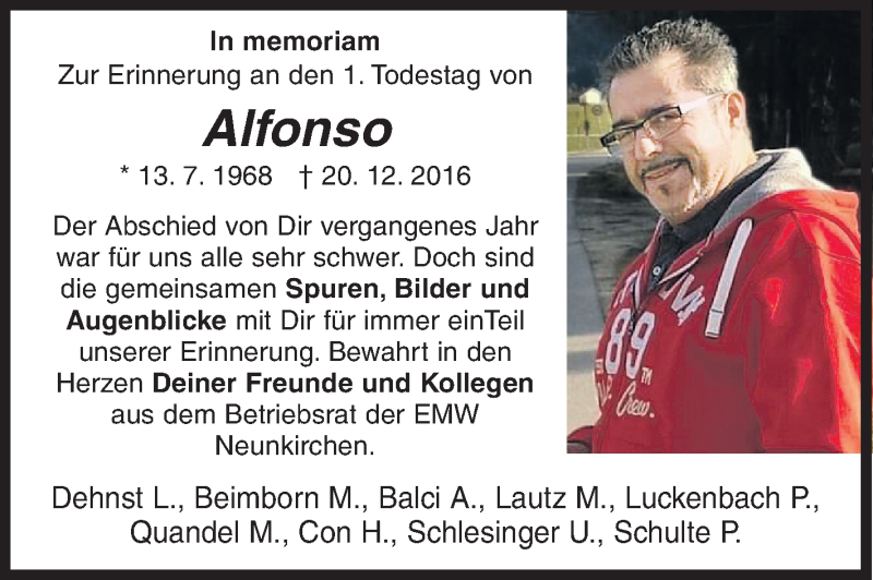  Traueranzeige für Alfonso Velardo Trejo vom 20.12.2017 aus Siegener Zeitung