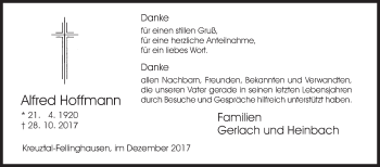 Traueranzeige von Alfred Hoffmann von Siegener Zeitung