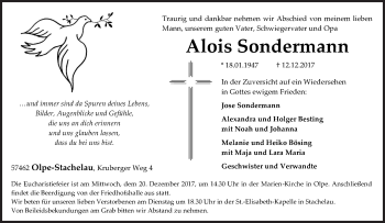 Traueranzeige von Alois Sondermann von Siegener Zeitung