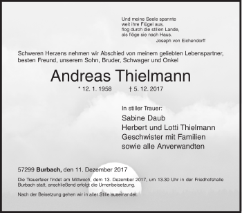 Traueranzeige von Andreas Thielmann von Siegener Zeitung