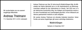 Traueranzeige von Andreas Thielmann von Siegener Zeitung