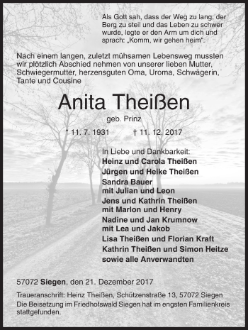 Traueranzeige von Anita Theißen von Siegener Zeitung