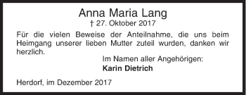 Traueranzeige von Anna Maria Lang von Siegener Zeitung