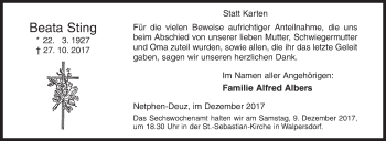 Traueranzeige von Beata Sting von Siegener Zeitung