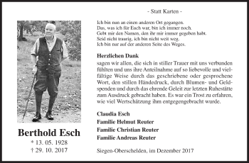 Traueranzeige von Berthold Esch von Siegener Zeitung