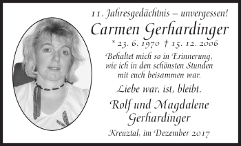 Traueranzeige von Carmen Gerhardinger von Siegener Zeitung