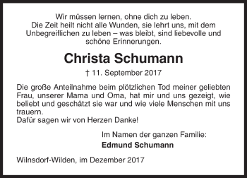 Traueranzeige von Christa Schumann von Siegener Zeitung