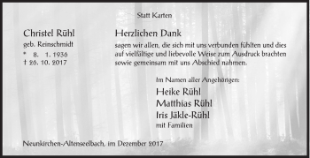 Traueranzeige von Christel Rühl von Siegener Zeitung