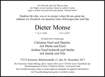 Traueranzeige von Dieter Monse von Siegener Zeitung