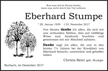 Traueranzeige von Eberhard Stumpe von Siegener Zeitung