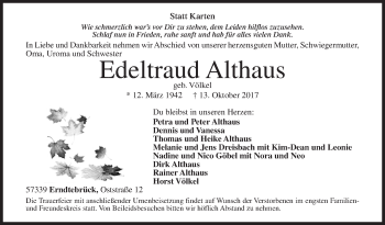 Traueranzeige von Edeltraud Althaus von Siegener Zeitung