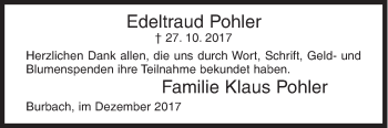 Traueranzeige von Edeltraud Pohler von Siegener Zeitung