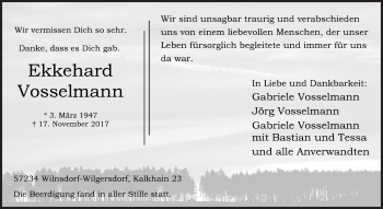 Traueranzeige von Ekkehard Vosselmann von Siegener Zeitung