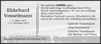 Traueranzeige von Ekkehard Vosselmann von Siegener Zeitung