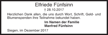 Traueranzeige von Elfriede Fünfsinn von Siegener Zeitung