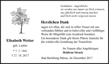 Traueranzeige von Elisabeth Wetter von Siegener Zeitung