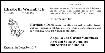 Traueranzeige von Elisabeth Wurmbach von Siegener Zeitung