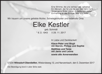 Traueranzeige von Elke Kestler von Siegener Zeitung