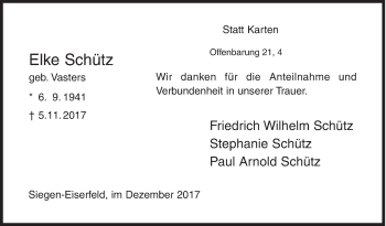 Traueranzeige von Elke Schütz von Siegener Zeitung