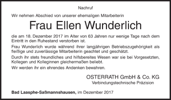 Traueranzeige von Ellen Wunderlich von Siegener Zeitung