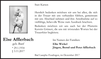 Traueranzeige von Else Afflerbach von Siegener Zeitung