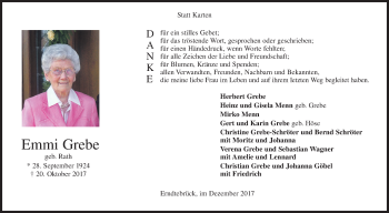 Traueranzeige von Emmi Grebe von Siegener Zeitung