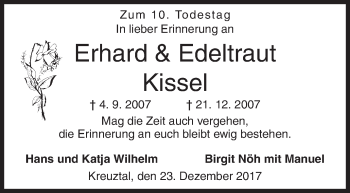 Traueranzeige von Erhard und Edeltraut Kissel von Siegener Zeitung