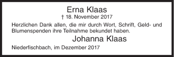 Traueranzeige von Erna Klaas von Siegener Zeitung