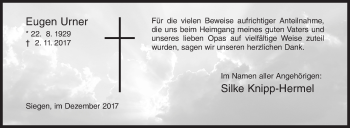 Traueranzeige von Eugen Urner von Siegener Zeitung