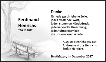 Traueranzeige von Ferdinand Henrichs von Siegener Zeitung