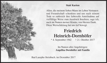 Traueranzeige von Friedrich Heinrich-Dornhöfer von Siegener Zeitung
