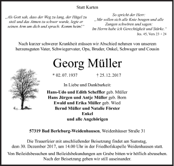 Traueranzeige von Georg Müller von Siegener Zeitung