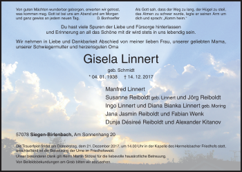 Traueranzeige von Gisela Linnert von Siegener Zeitung