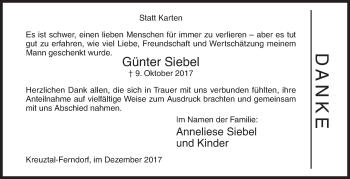 Traueranzeige von Günter Siebel von Siegener Zeitung