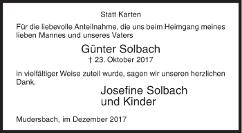 Traueranzeige von Günter Solbach von Siegener Zeitung