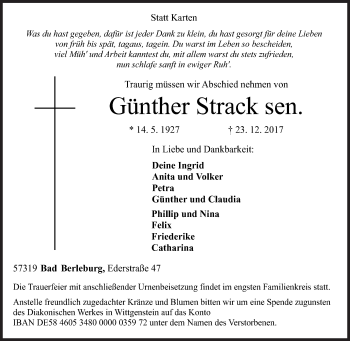 Traueranzeige von Günther  Strack sen. von Siegener Zeitung