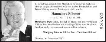Traueranzeige von Hannelore Böhmer von Siegener Zeitung