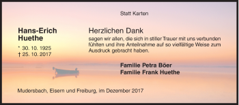 Traueranzeige von Hans-Erich Huethe von Siegener Zeitung
