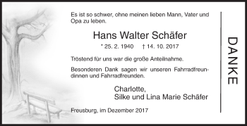 Traueranzeige von Hans Walter Schäfer von Siegener Zeitung