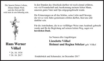 Traueranzeige von Hans Werner Völkel von Siegener Zeitung