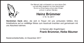 Traueranzeige von Heinz Brümmer von Siegener Zeitung