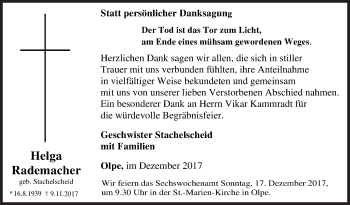 Traueranzeige von Helga Rademacher von Siegener Zeitung