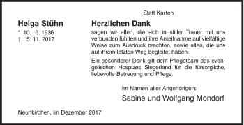 Traueranzeige von Helga Stühn von Siegener Zeitung