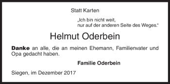 Traueranzeige von Helmut Oderbein von Siegener Zeitung