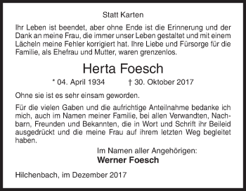 Traueranzeige von Herta Froesch von Siegener Zeitung