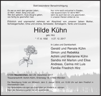 Traueranzeige von Hilde Kühn von Siegener Zeitung