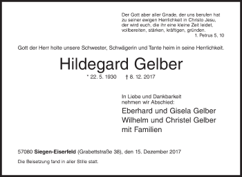 Traueranzeige von Hildegard Gelber von Siegener Zeitung
