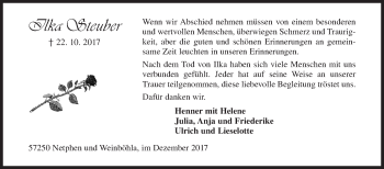 Traueranzeige von Ilka Steuber von Siegener Zeitung
